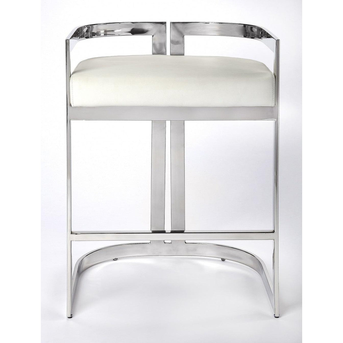HomeRoots White Faux Leather Counter Stool With Nickel Plated Finish