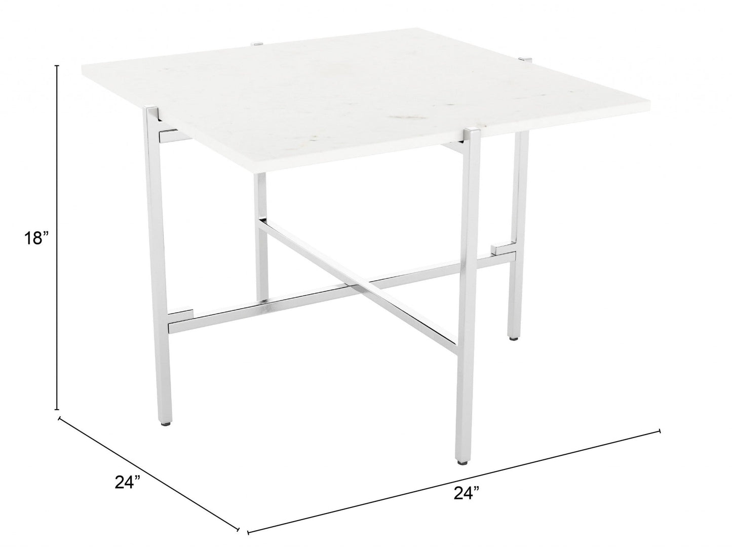 HomeRoots White Marble and Silver Side Table