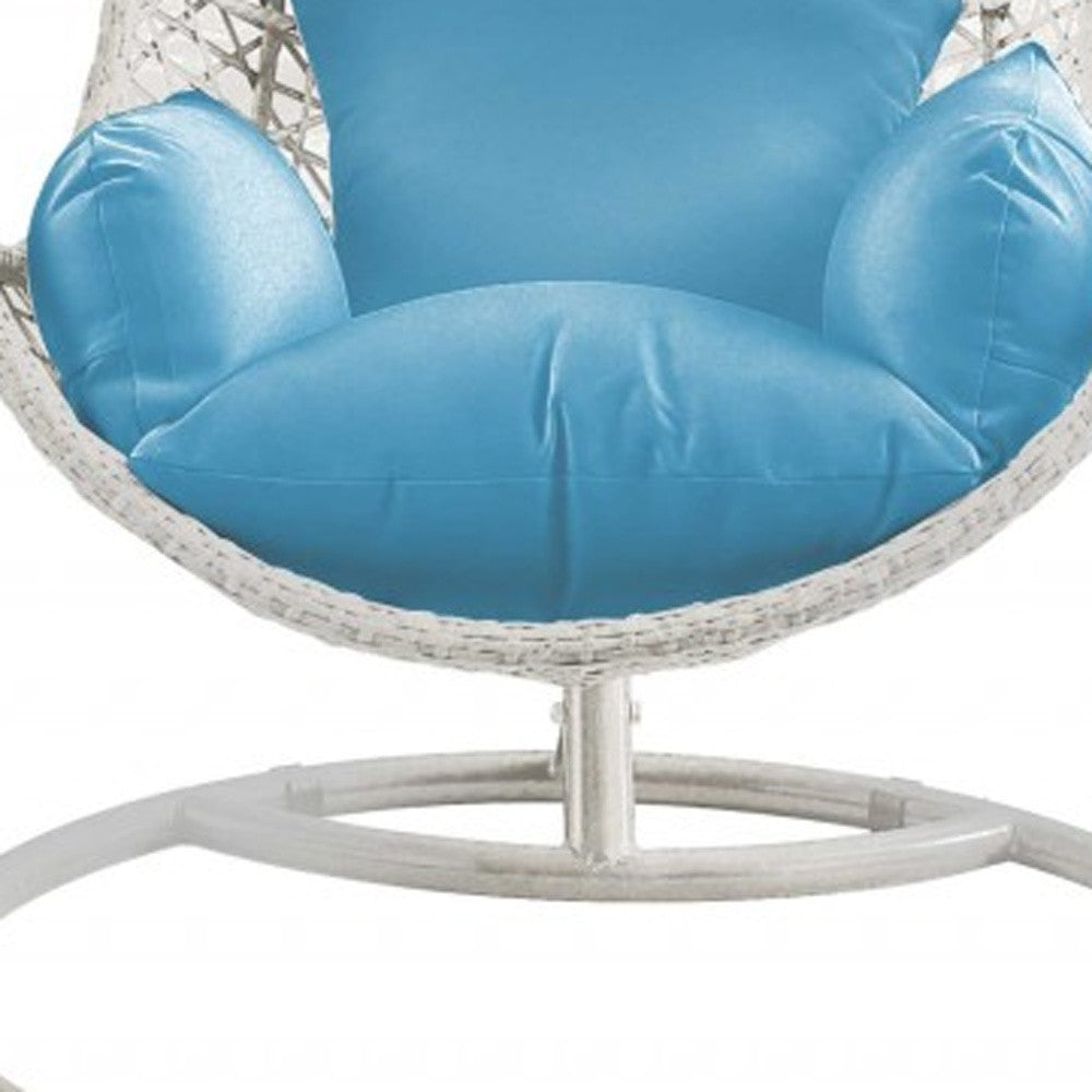 HomeRoots White Metal Egg Chair With Blue Cushion