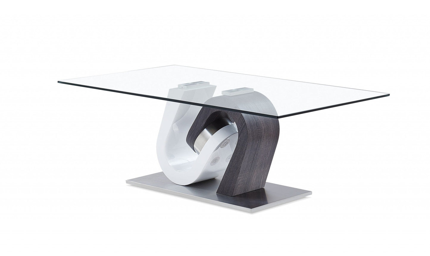 HomeRoots White and Dark Grey Two Tone Ultra modern Coffee Table with Glass Top