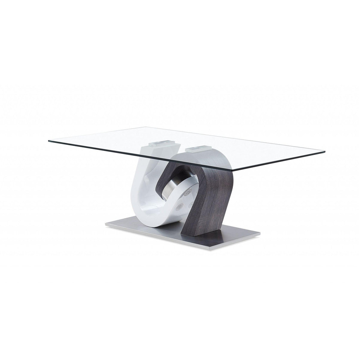 HomeRoots White and Dark Grey Two Tone Ultra modern Coffee Table with Glass Top