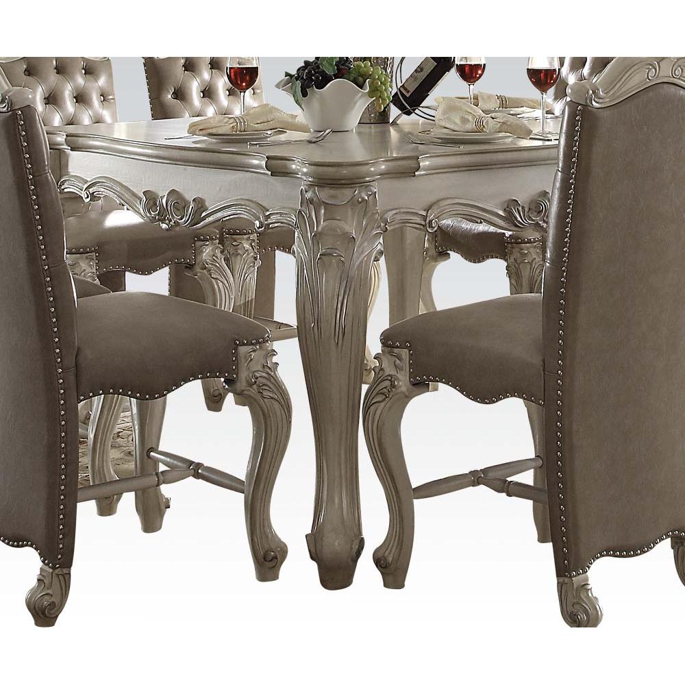 HomeRoots Wooden Top With Decorative Base With Oversized Scrolled Feet Counter Height Table in Bone White Finish