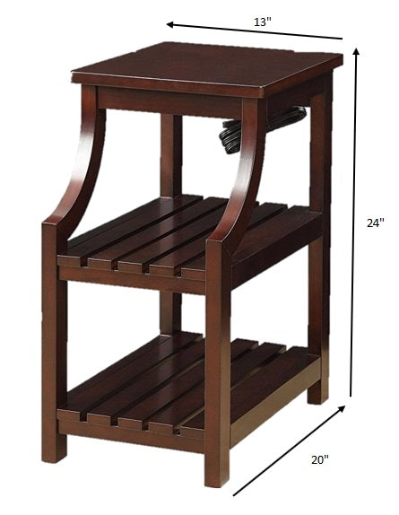 HomeRoots Wooden USB Port Storage End Table in Espresso Finish