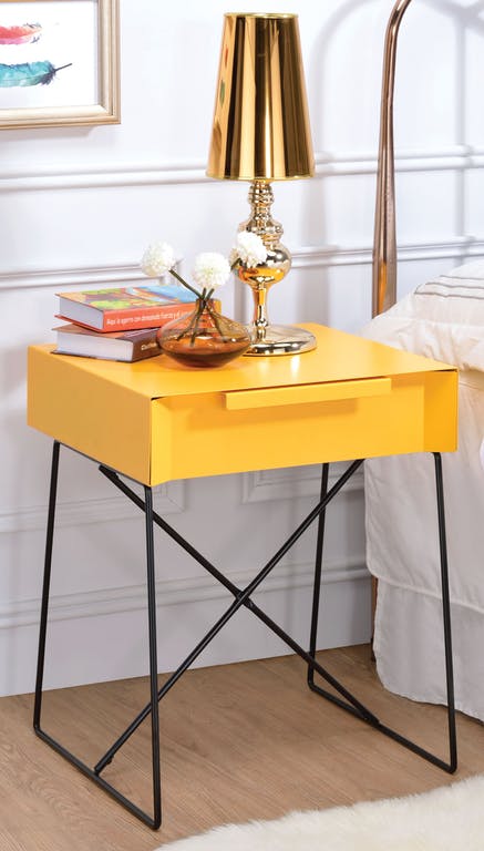 HomeRoots Yellow Modern Metal End Table with Drawer