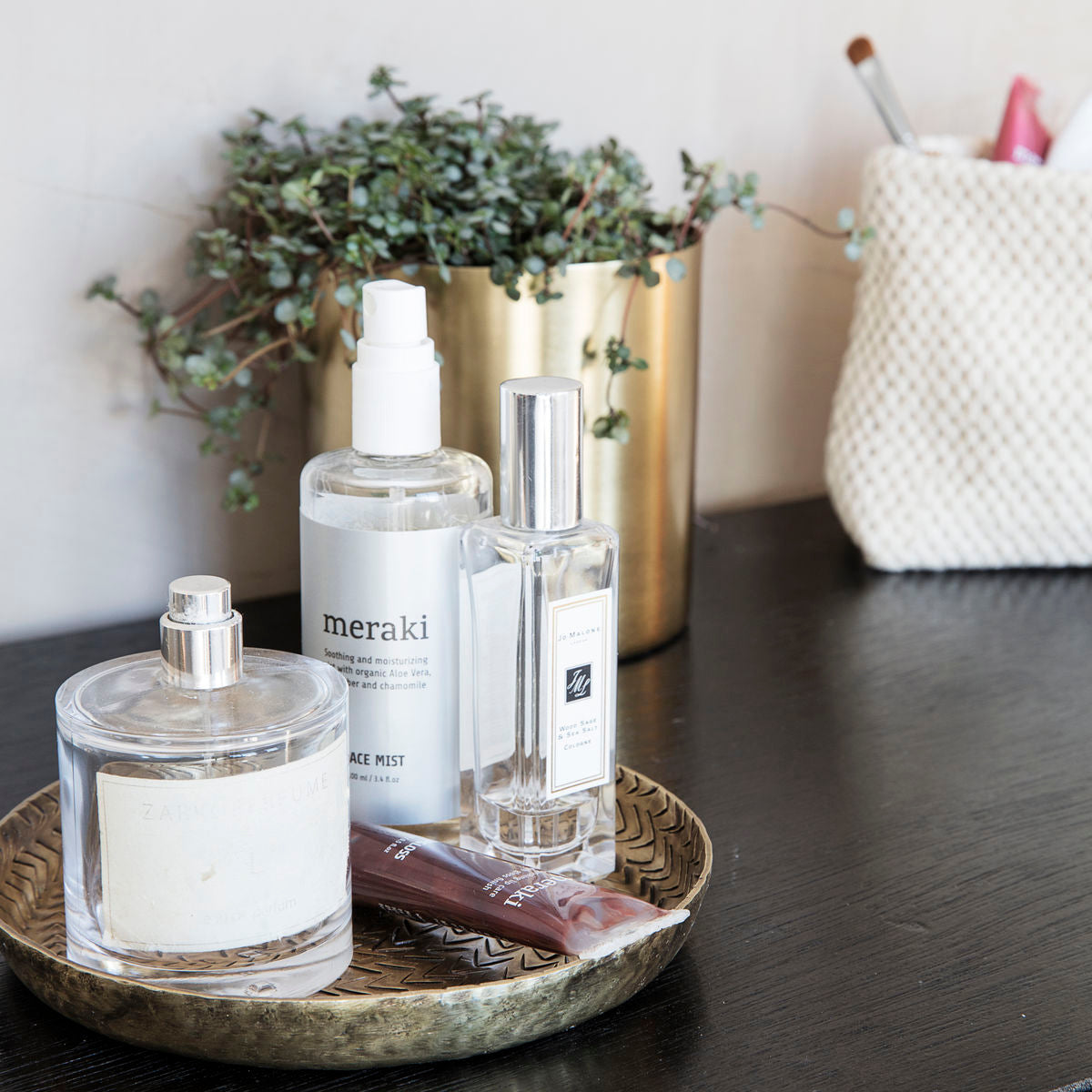 House Doctor Rattan Tray in Brass Finish