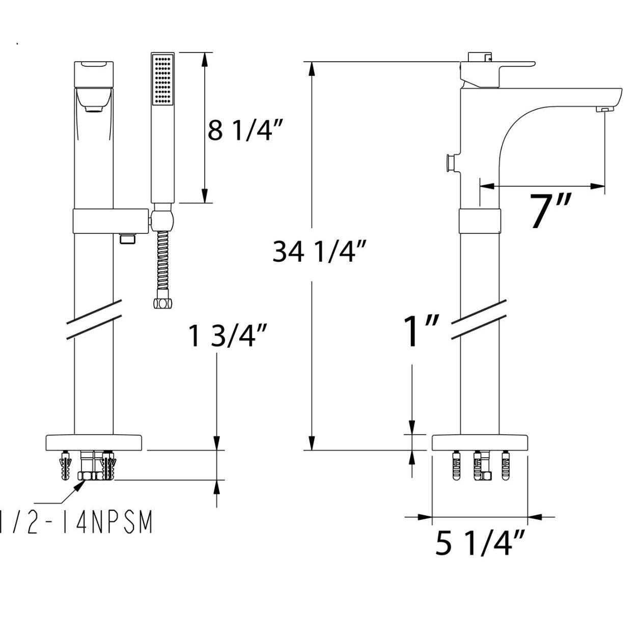 Huntington Brass Polished Chrome Freestanding Tub Filler Faucet With Hand Shower for Tazio and Sevaun Series