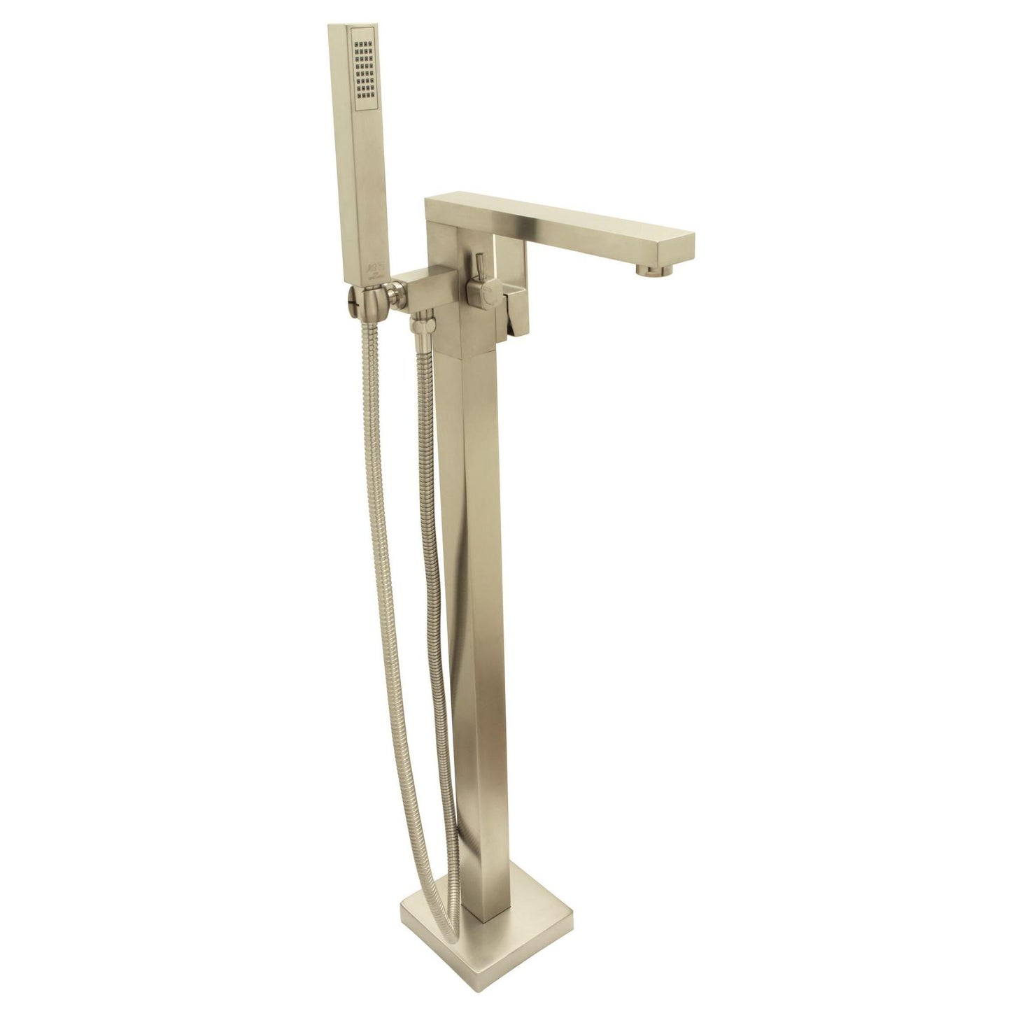 Huntington Brass Razo PVD Satin Brass Freestanding Roman Bathtub Filler Faucet With Hand Shower