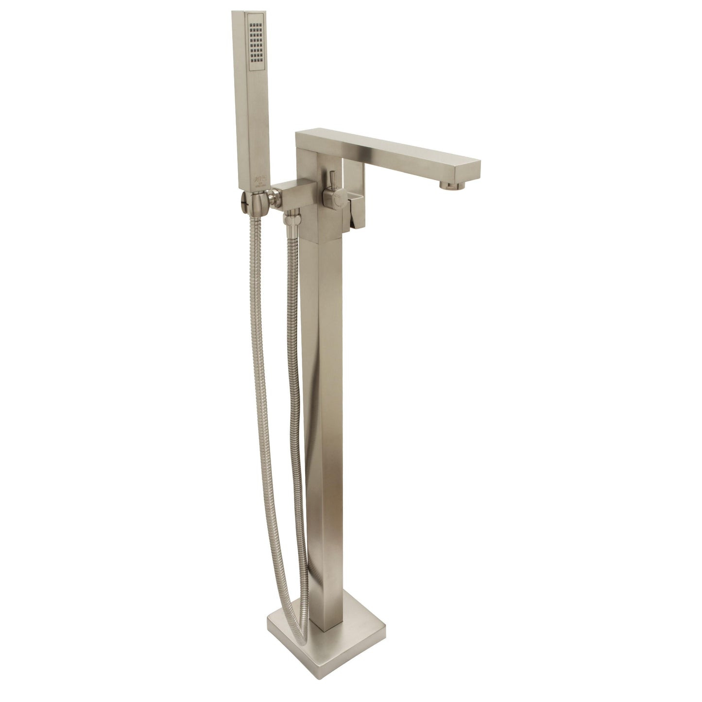 Huntington Brass Razo PVD Satin Nickel Freestanding Roman Bathtub Filler Faucet With Hand Shower