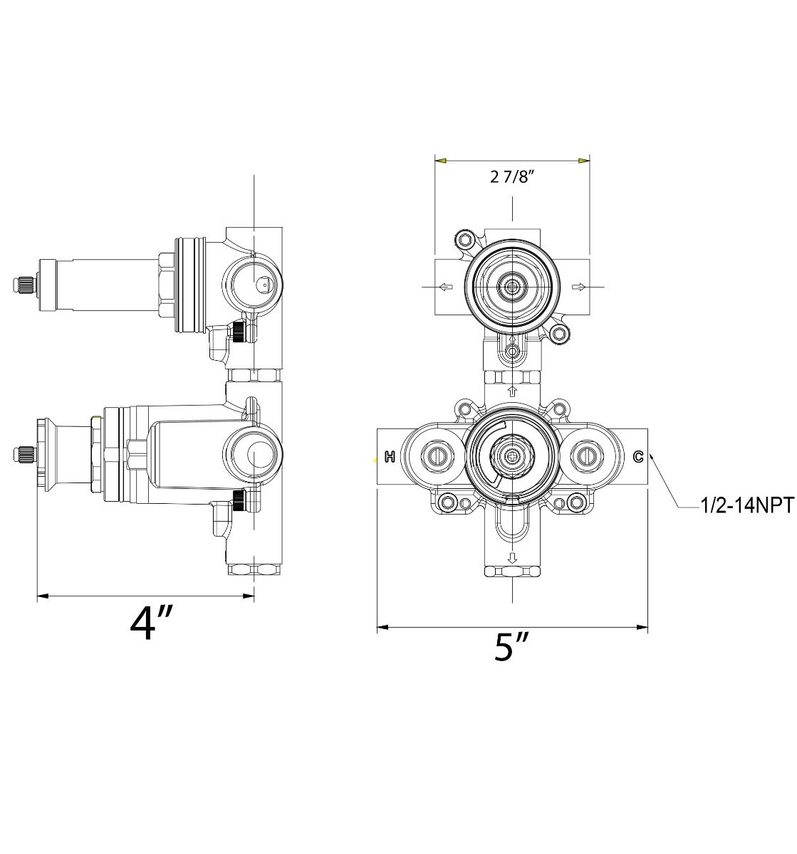 Huntington Brass Thermostatic Shower Valve With Built-in Dual Port Outlet
