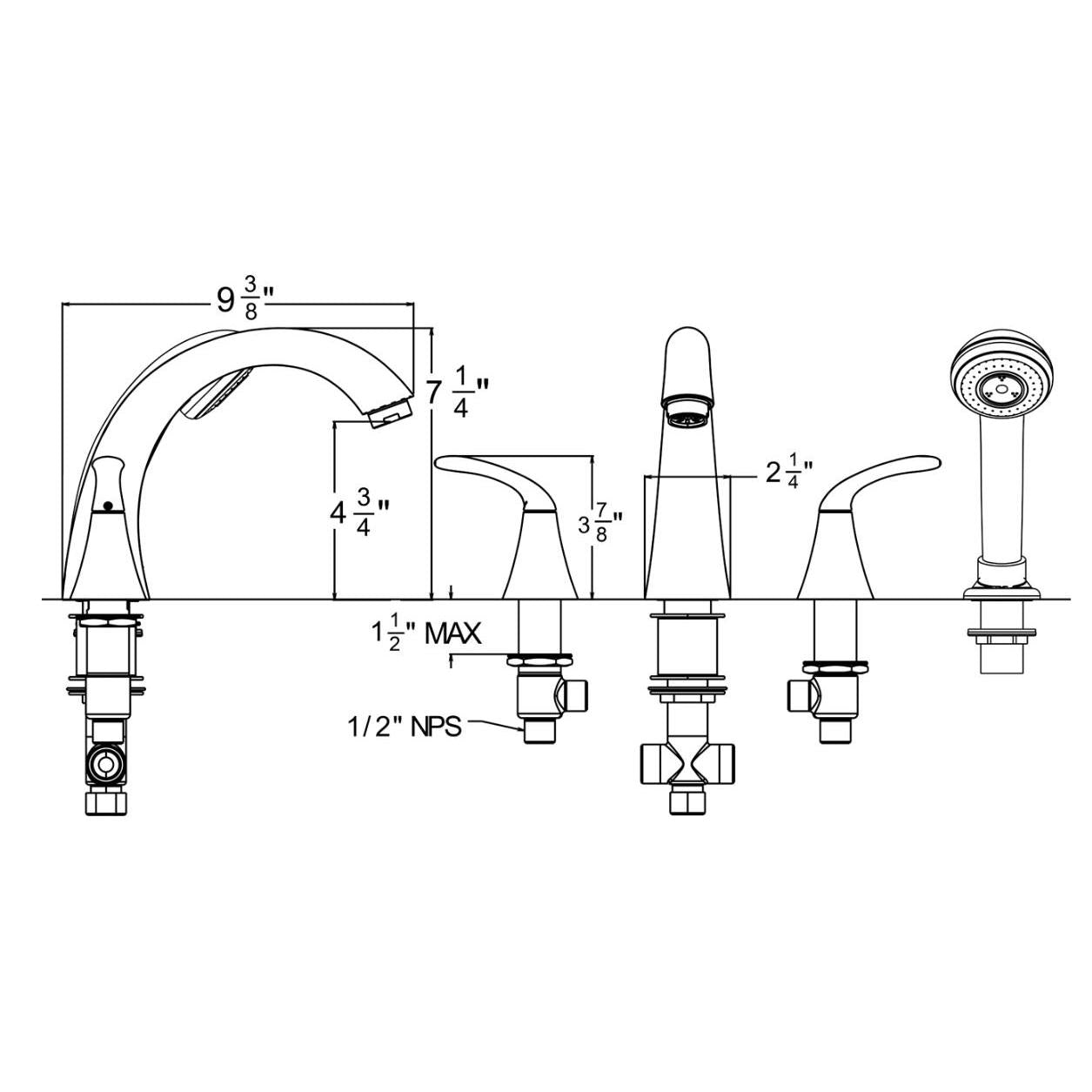 Huntington Brass Trend Matte Black Roman Bathtub Filler Faucet With Pull-Out Single Setting Hand Shower