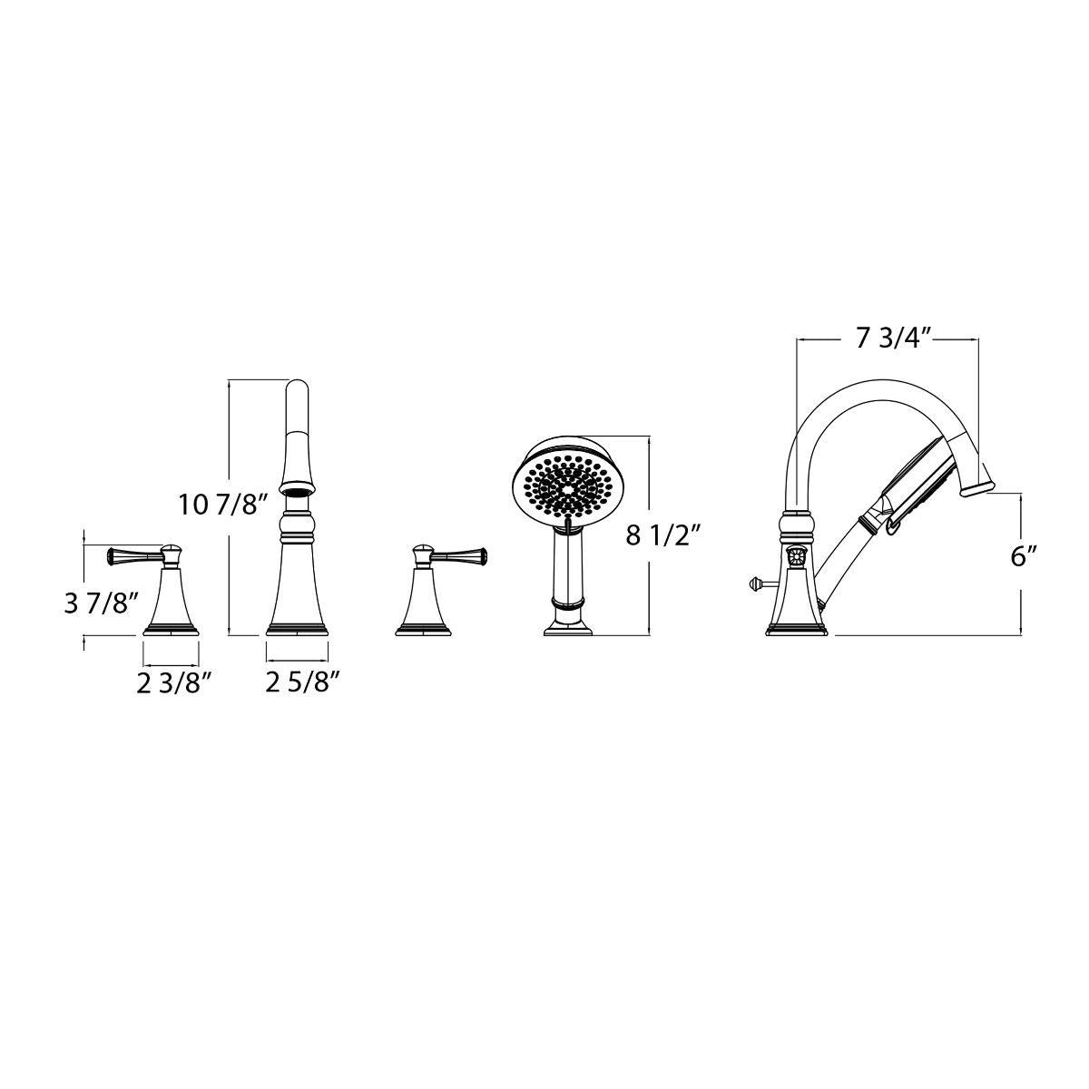 Huntington Brass Woodbury PVD Satin Nickel Roman Tub Filler Faucet With Hand Shower