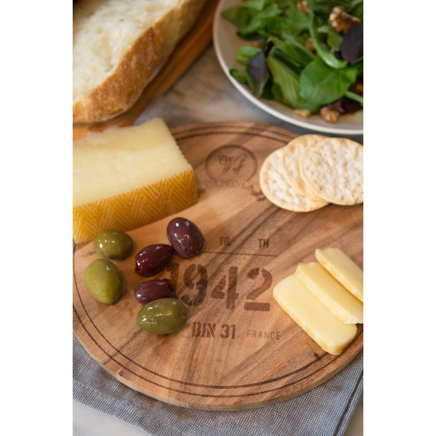 Ironwood Gourmet Acacia Wood 1942 Wine Barrel Engraving Circle Serving Board - (15 Pieces)