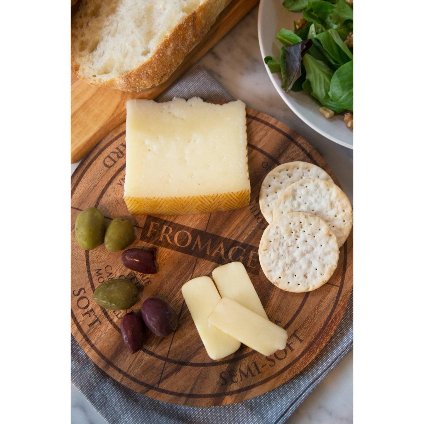 Ironwood Gourmet Acacia Wood Cheese Engraving Circle Serving Board - (16 Pieces)