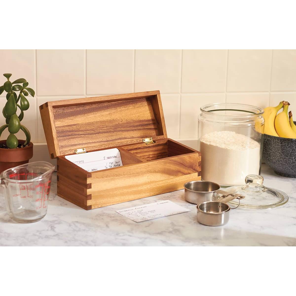Ironwood Gourmet Acacia Wood Double Recipe Box With 2 Compartment for 3 x 5" Note Cards - (8 Pieces)