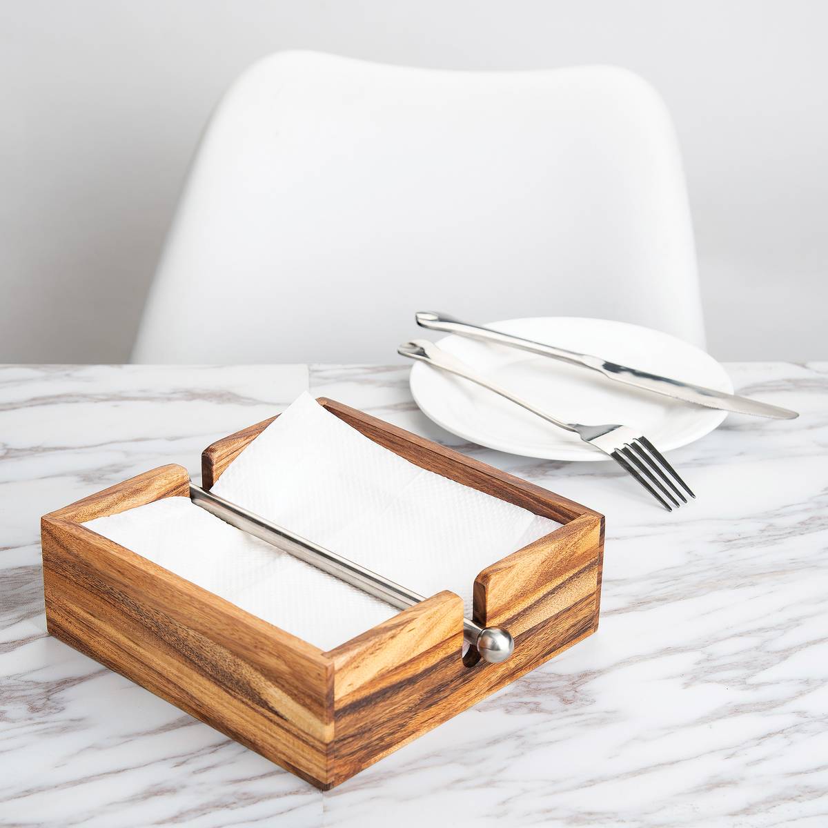 Ironwood Gourmet Acacia Wood Napkin Holder With Weighted Stainless Steel Center Bar - (20 Pieces)