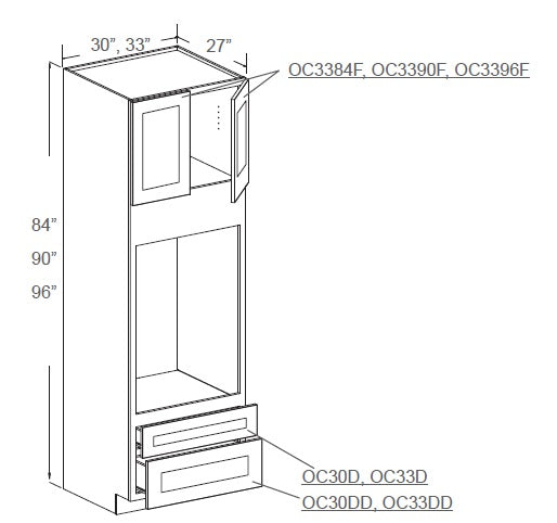 J&K Cabinetry 30" x 90" Tall Oven Cabinet (OC309027)