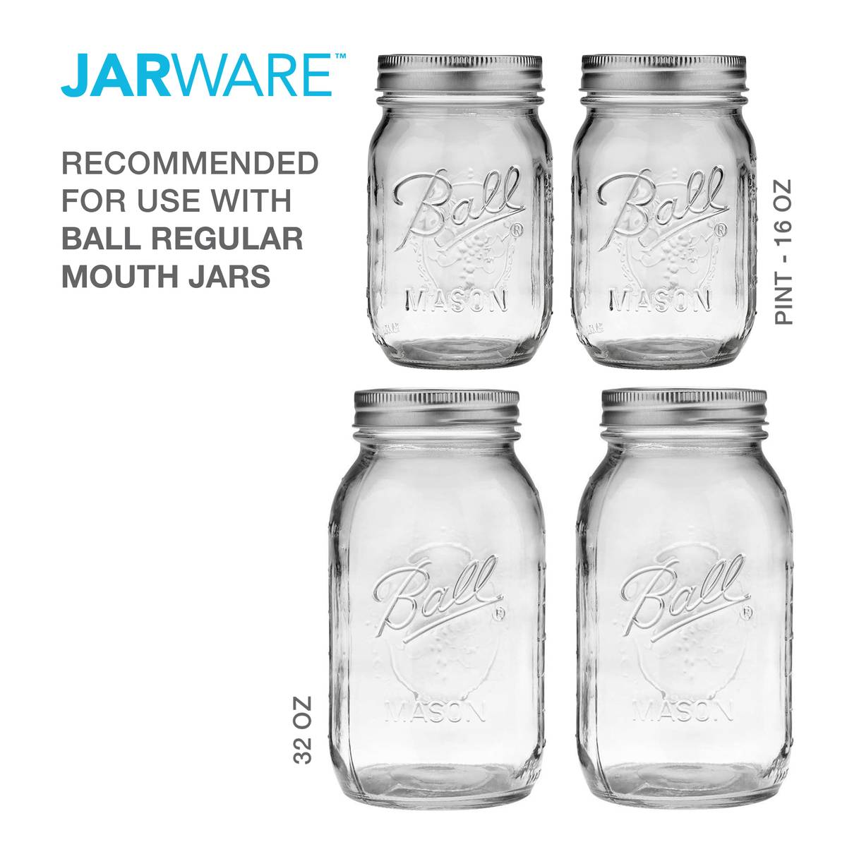 Jarware Stainless Steel Cocktail Shaker Lid for Regular Mouth Mason Jars - (31 Pieces)
