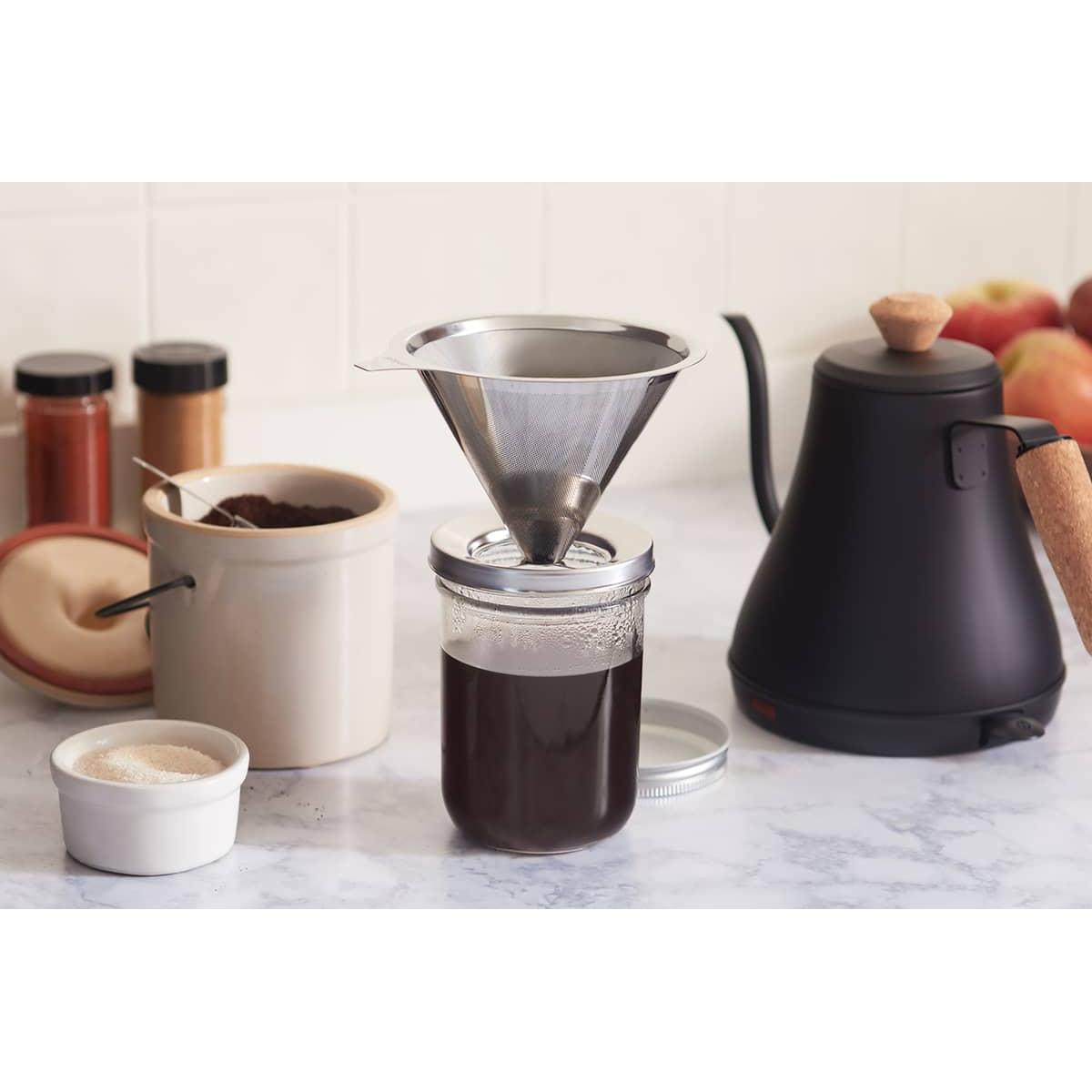 Jarware Stainless Steel Coffee Drip Lid for Regular and Wide-Mouth Jars - (15 Pieces)