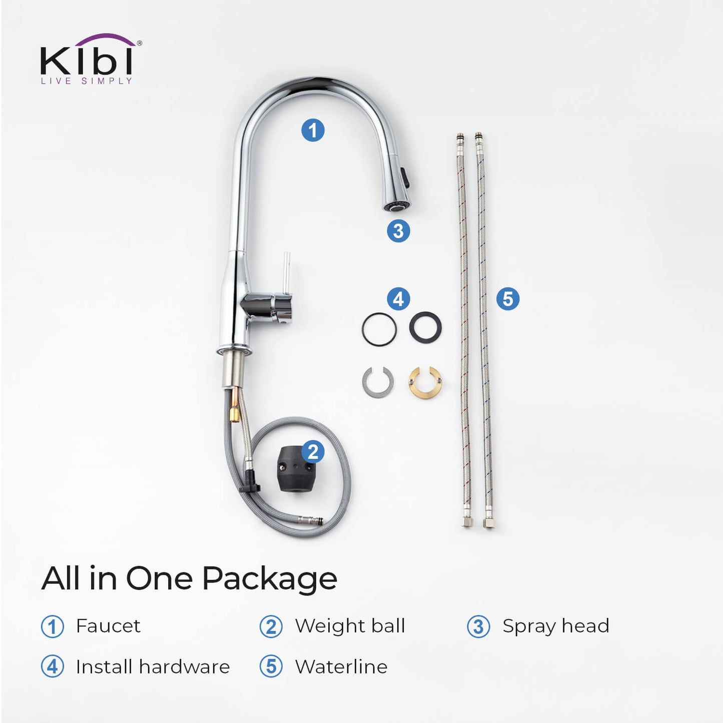 KIBI Napa Single Handle High Arc Pull Down Kitchen Faucet With Soap Dispenser in Chrome Finish