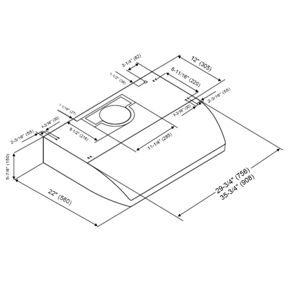 KOBE Brillia CHX22 SQB-1 Series 30" Under Cabinet Range Hood With 3-Speed Mechanical Push Button, Dishwasher-Safe Baffle Filters, and LED Lights