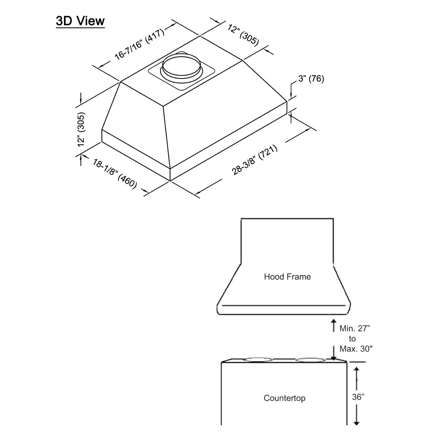KOBE Premium IN26 SQB-700-X Series 30" Insert or Built-in Range Hood With 750 CFM Internal Blower, Delay Shut Off, Multi-Exhaust, and 3-Level Lighting