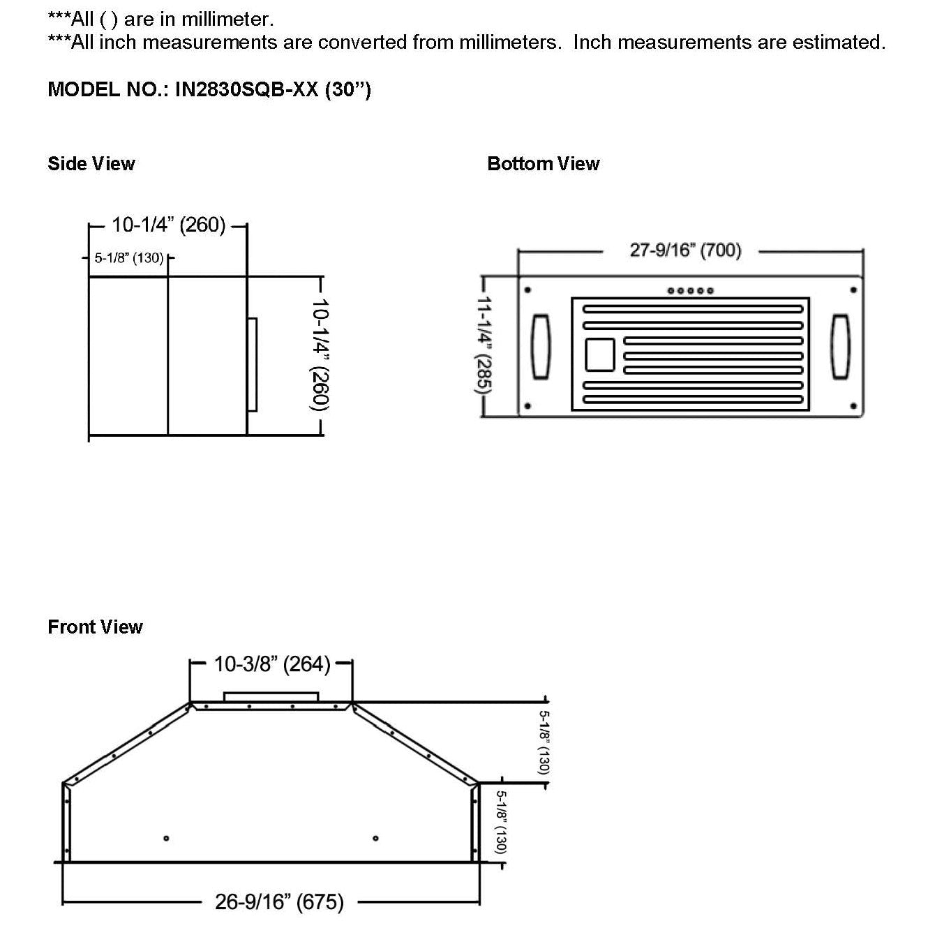 KOBE Premium IN2830SQB-XX 30" Insert or Built-in Range Hood With 750 CFM Internal Blower, 3-Speed Mechanical Push Button, Dishwasher-Safe Baffle Filter, and LED Lights