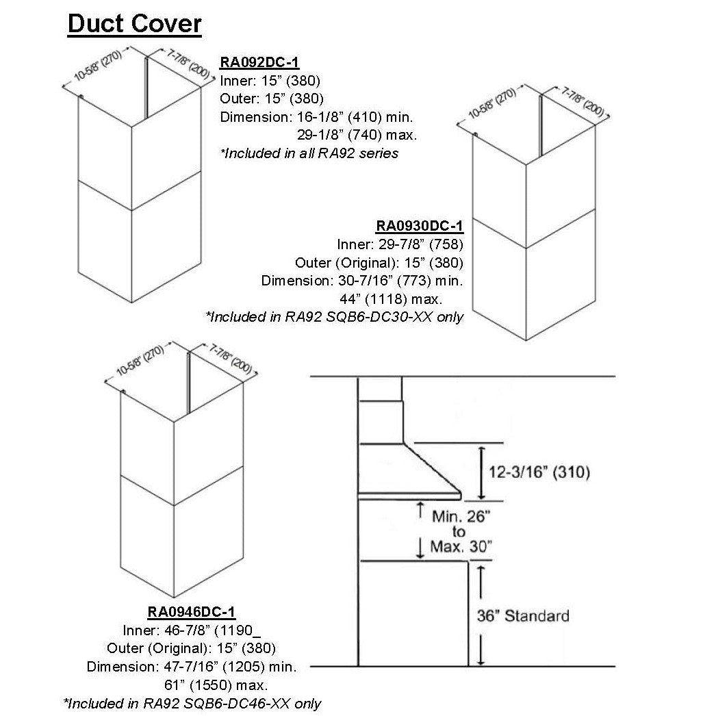KOBE Premium RA92 SQB6-XX Series 30" Wall Mount Range Hood With 600 CFM Internal Blower, 6-Speed Electronic Control, Flame and Temperature Sensor, Delay Shut Off, and LED Lights