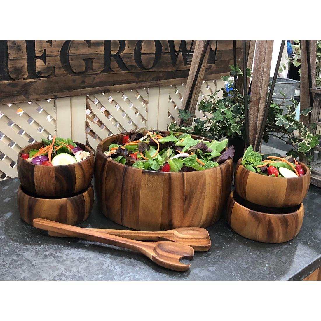 Kalmar Home 10" x 10" x 4" Large Salad Bowl with Servers and 4 Individuals - 332B-7