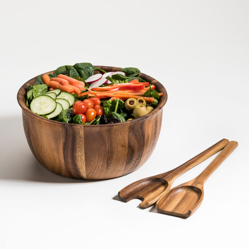 Kalmar Home 11" x 11" x 5" Large Salad Bowl with Servers