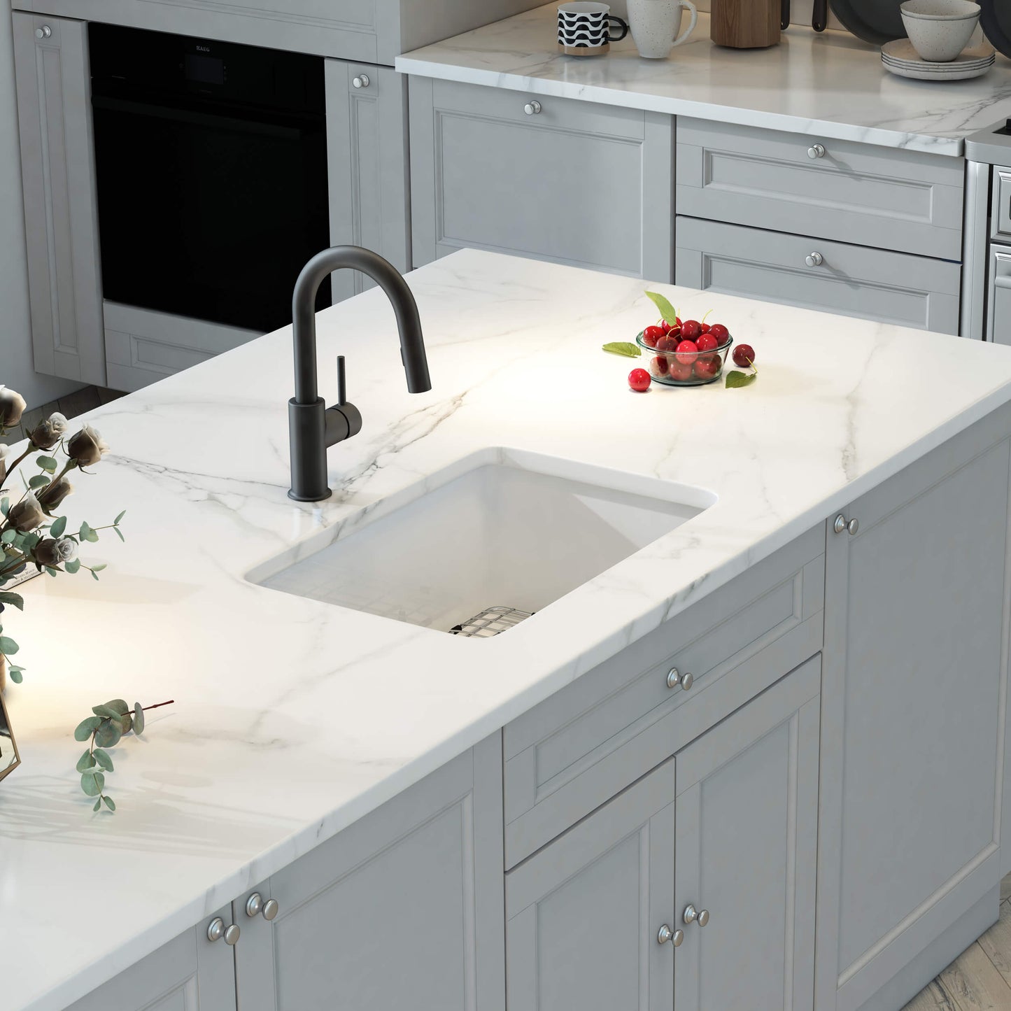 Kibi 27" x 19" x 10" Landis Series Undermounted Single Bowl Fireclay Kitchen Sink In Glossy White