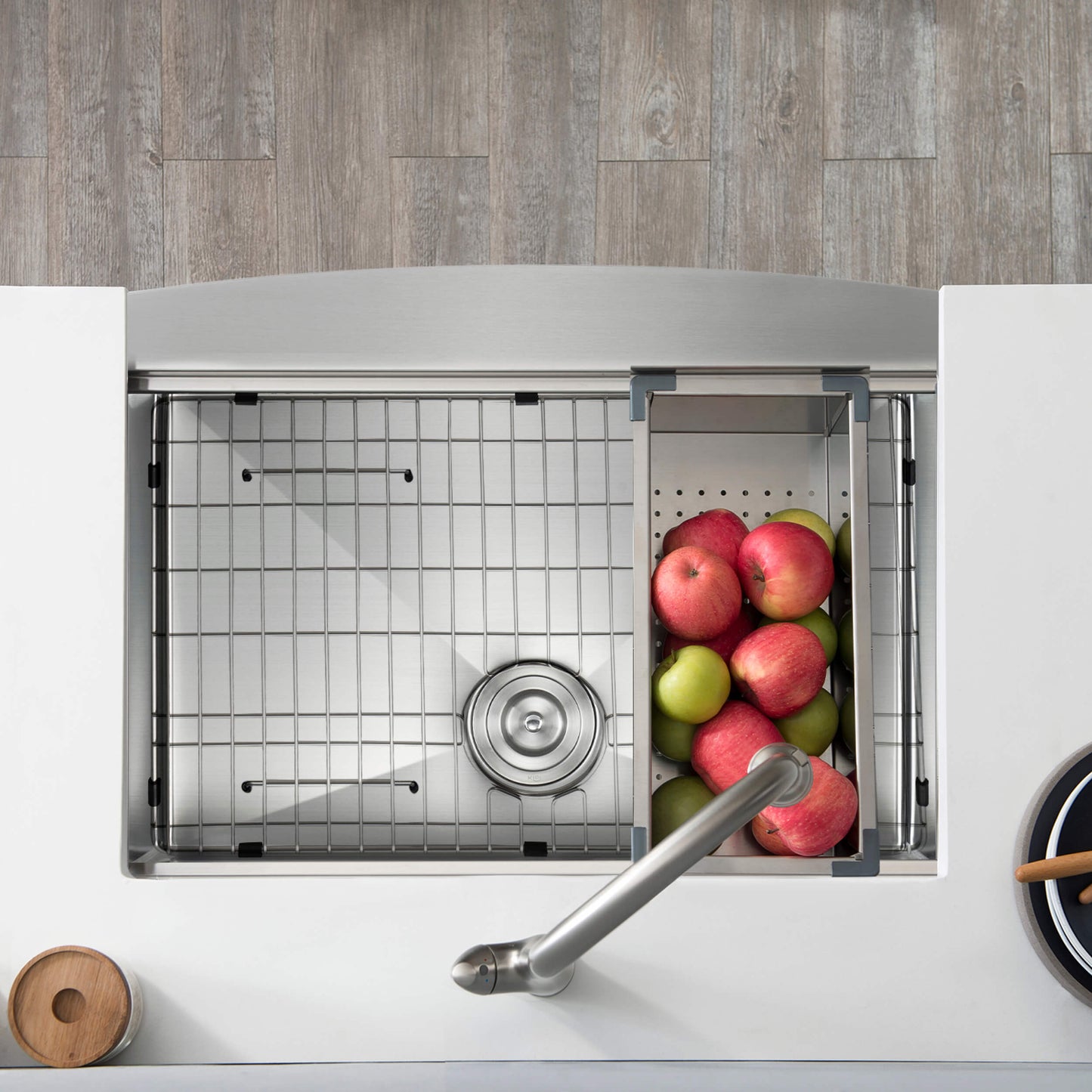 Kibi 27" x 22" x 10" Single Bowl Farmhouse Apron Workstation Sink In Satin Finish