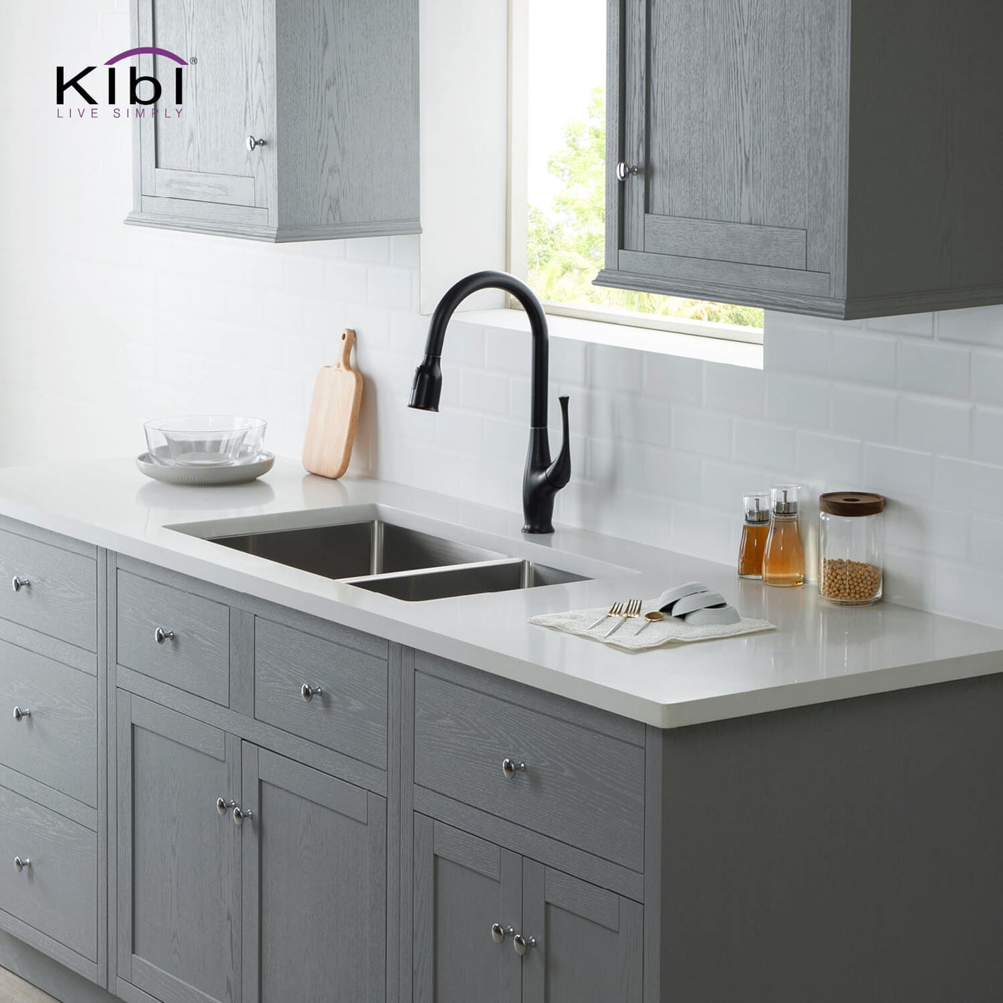 Kibi 32 3/4" x 19" x 10" Handcrafted Undermount Double Bowl Kitchen Sink With Satin Finish