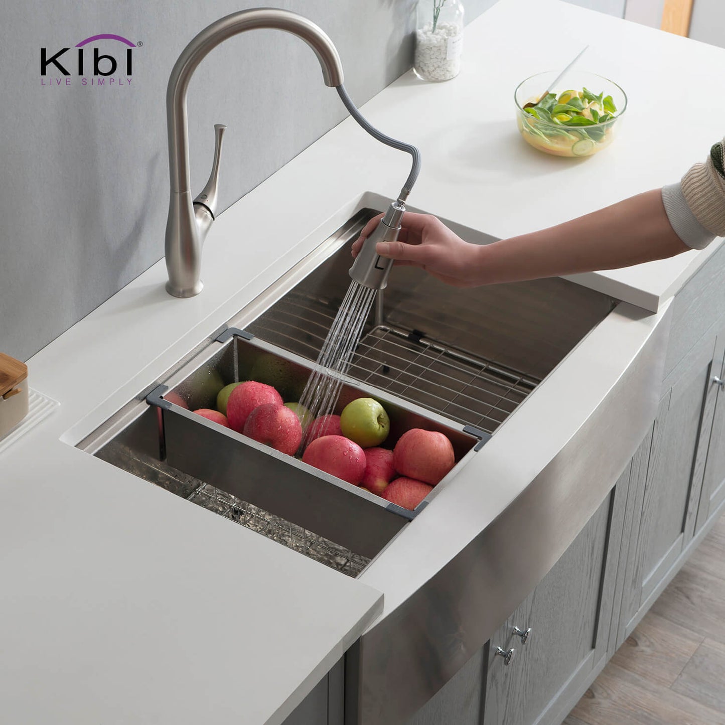 Kibi 33" x 22" x 10" Single Bowl Farmhouse Apron Kitchen Sink With Satin Finish