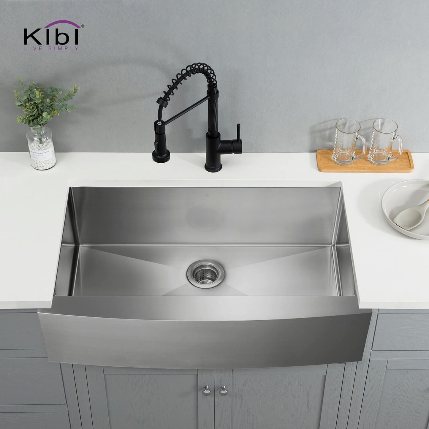 Kibi 36" x 22" x 10" Handcrafted Single Bowl Farmhouse Apron Kitchen Sink With Satin Finish