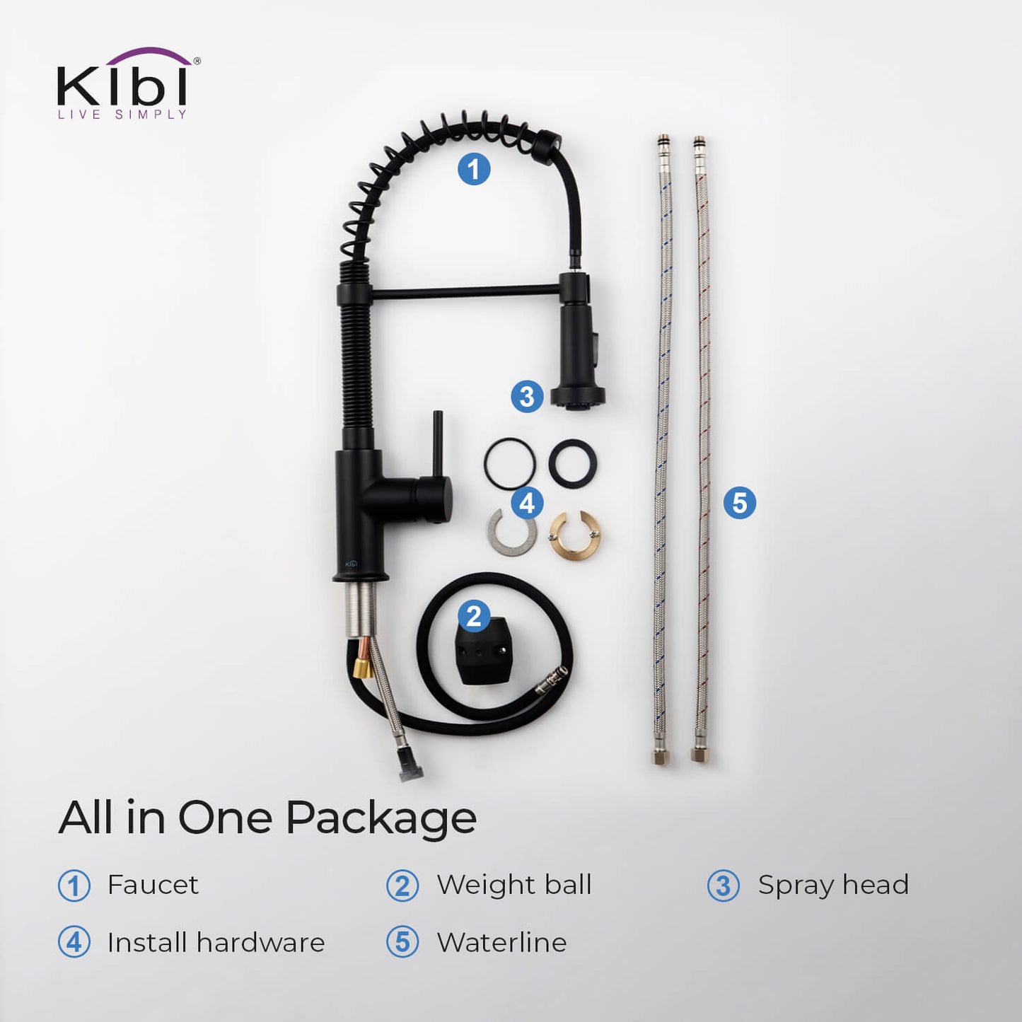 Kibi Aurora Single Handle High Arc Pull Down Kitchen Faucet In Matte Black Finish