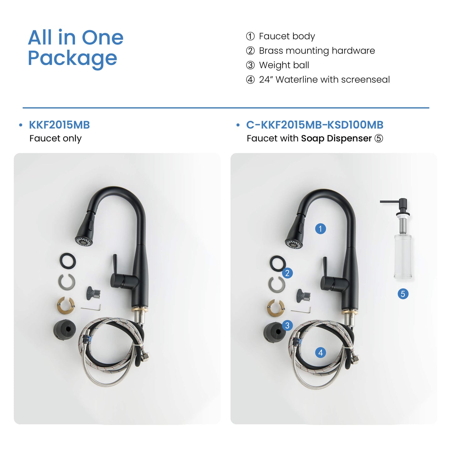 Kibi Bari Single Handle Pull Down Kitchen and Bar Sink Faucet in Matte Black Finish