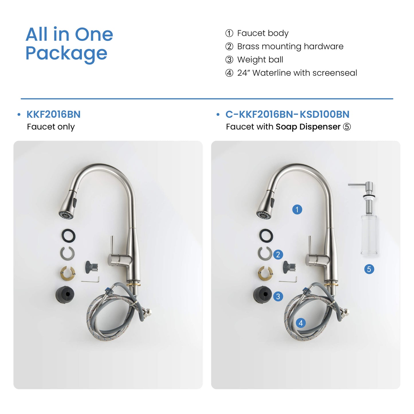 Kibi Bari-T Single Handle Pull Down Kitchen Sink Faucet in Brushed Nickel Finish