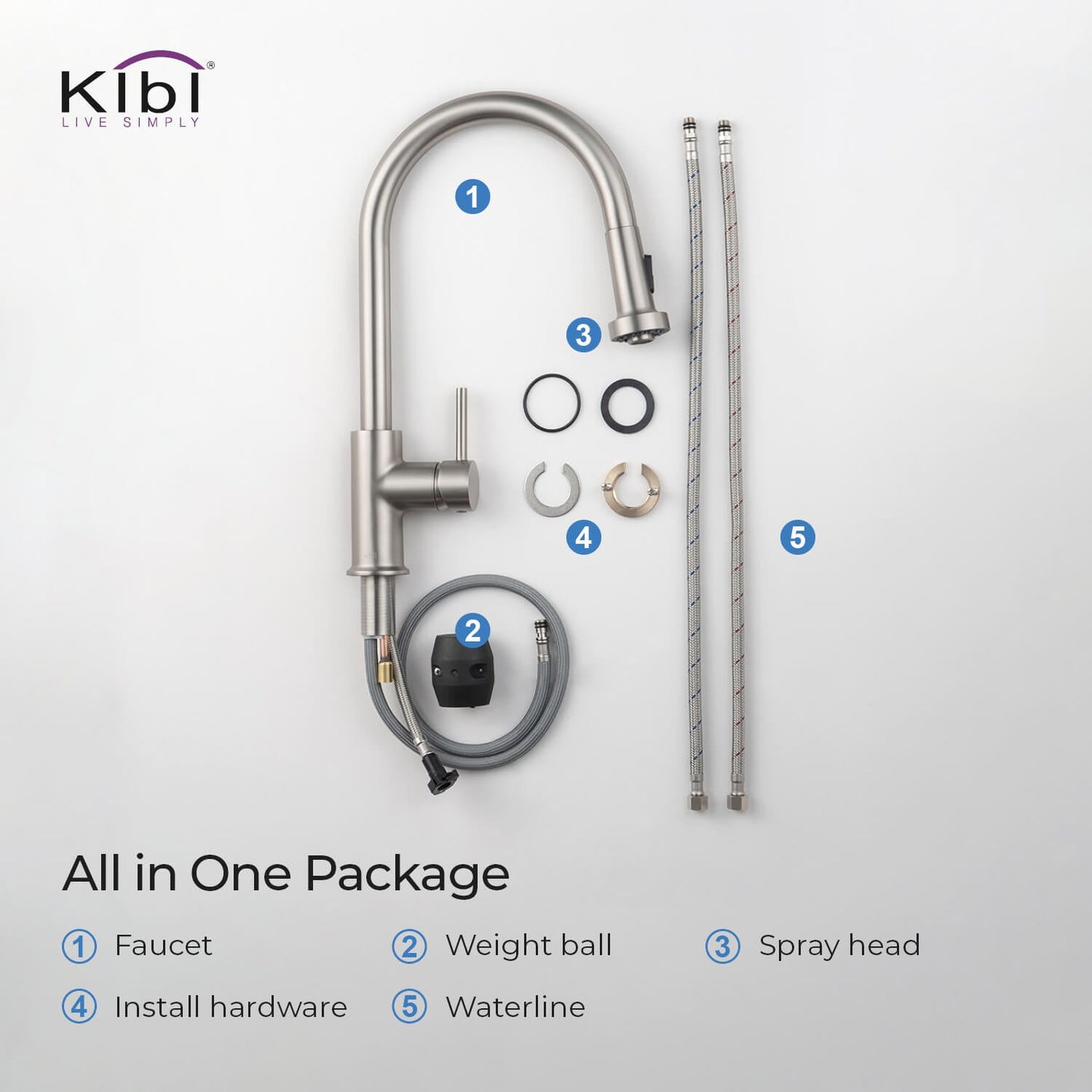 Kibi Casa Single Handle High Arc Pull Down Kitchen Faucet in Brushed Nickel Finish