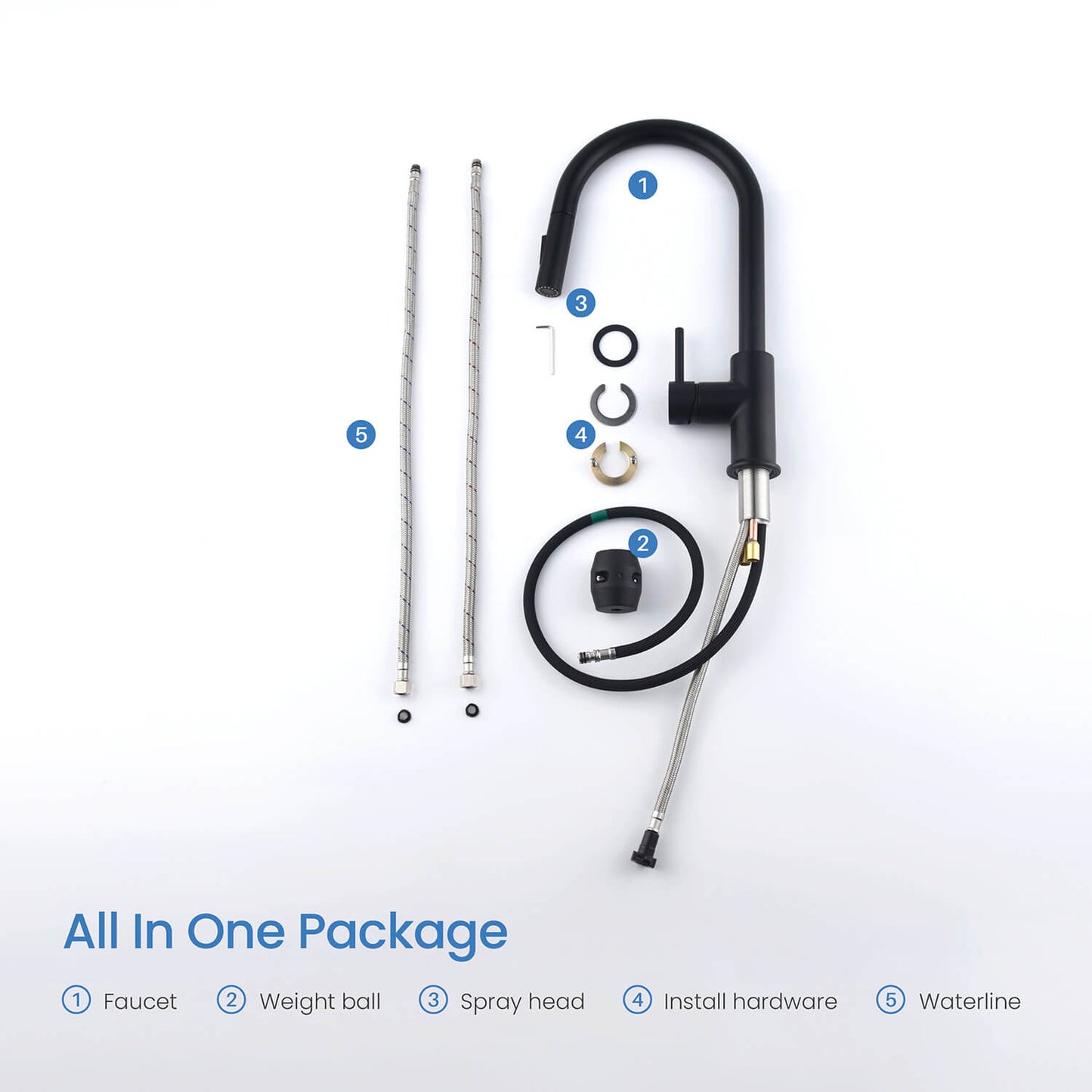 Kibi Circular Single Handle Pull Down Kitchen Faucet With Soap Dispenser in Matte Black Finish