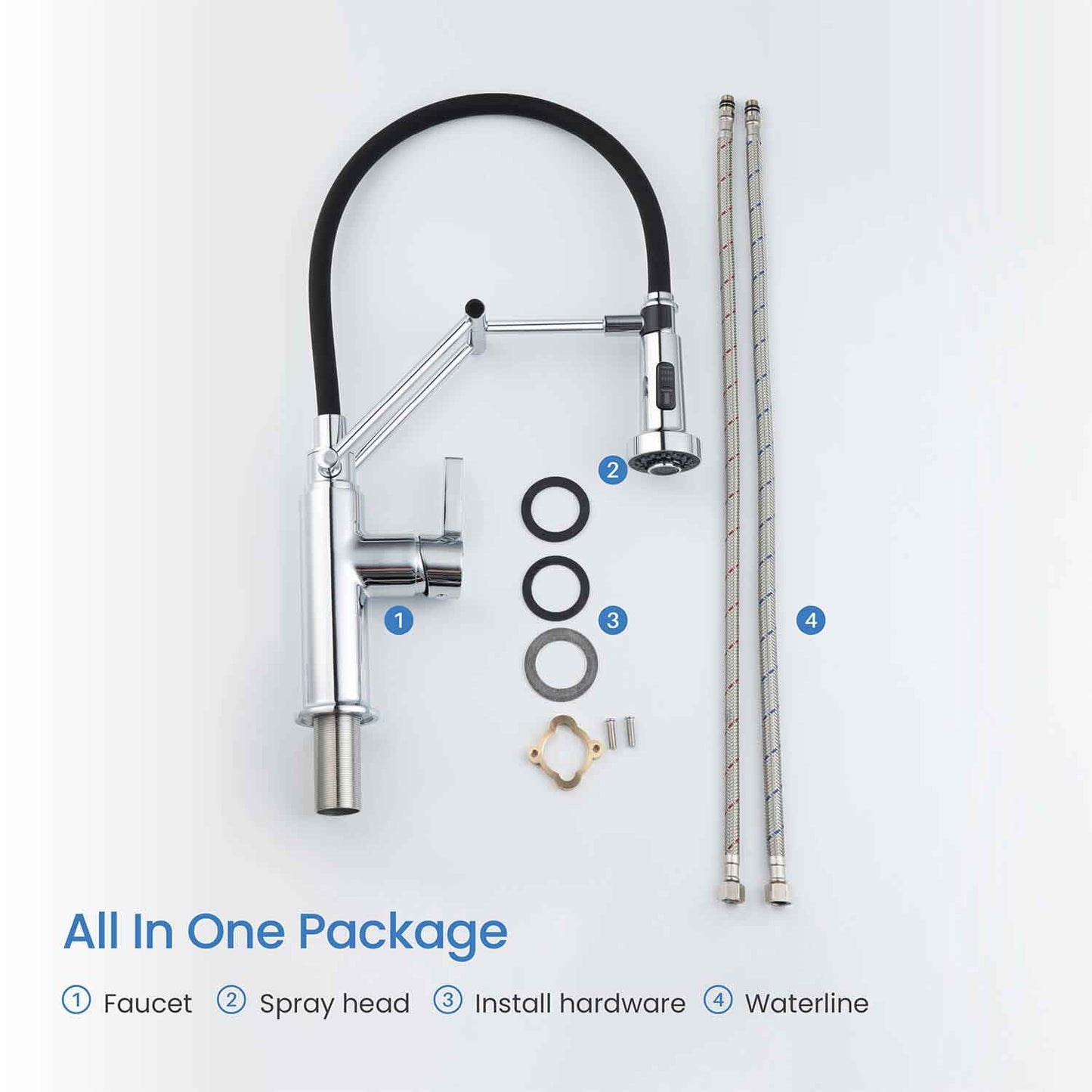 Kibi Engel Single Handle Pull Down Kitchen Faucet In Chrome Finish