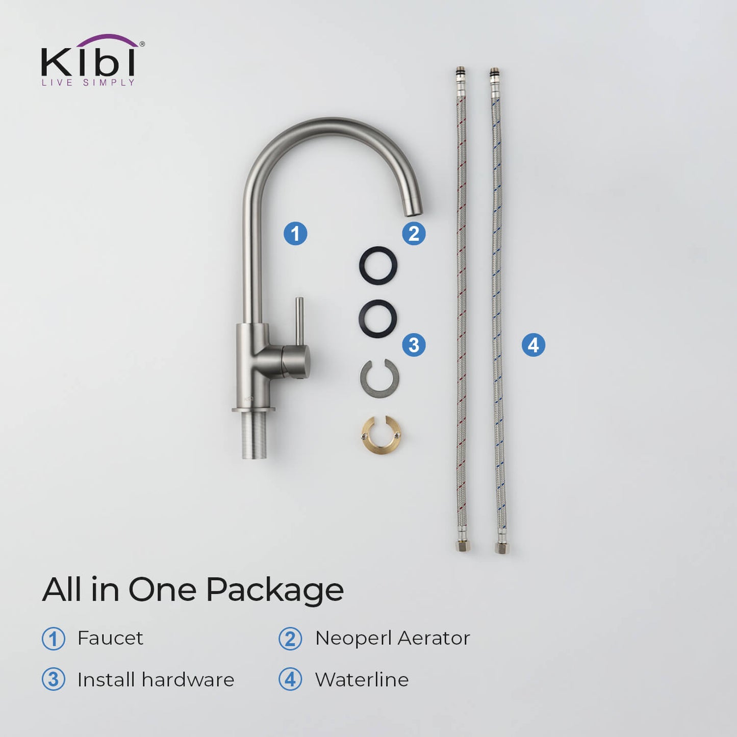 Kibi Lowa Single Handle High Arc Kitchen Bar Sink Faucet With Soap Dispenser in Brushed Nickel Finish