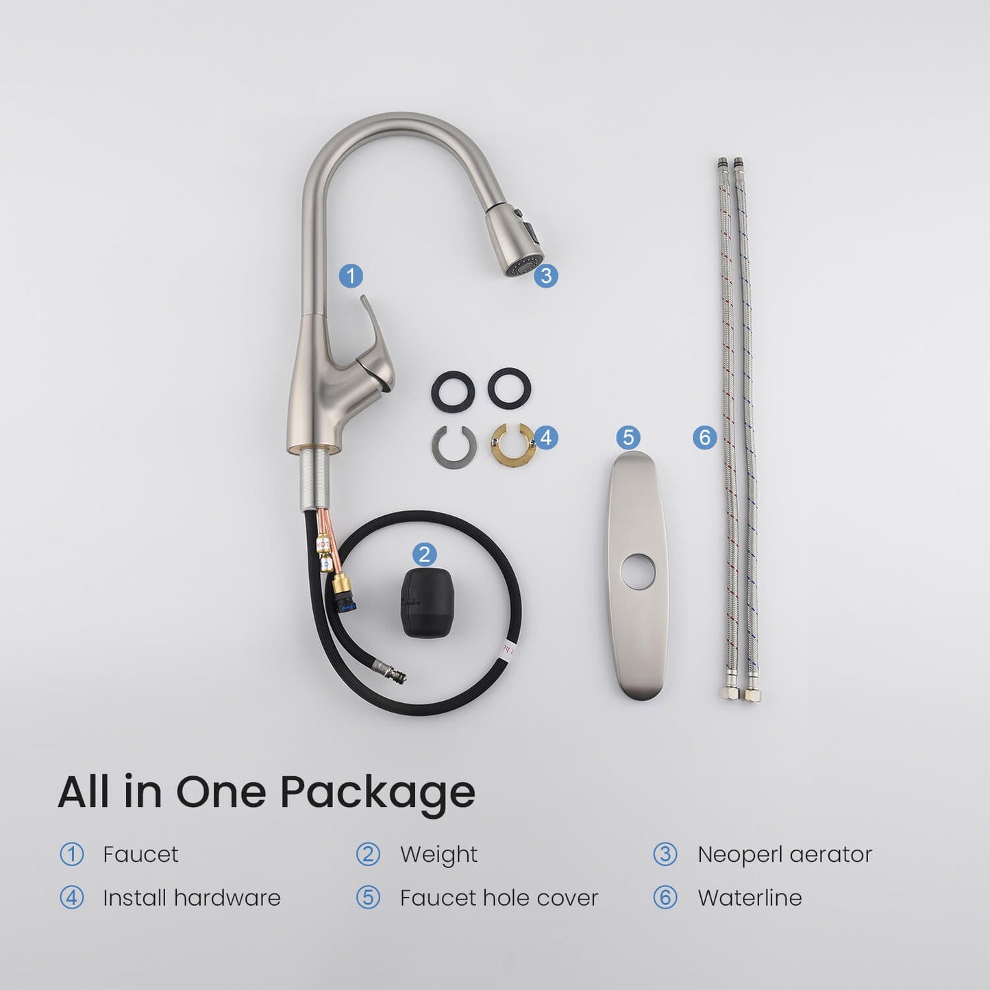 Kibi Single Handle Pull Down Kitchen Faucet In Brushed Nickel Finish