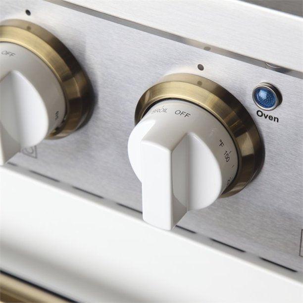 Kucht KDF Series 30" White Custom Freestanding Natural Gas Dual Fuel Range With 4 Burners, White Knobs and Gold Handle