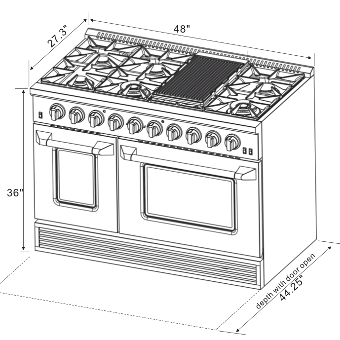 Kucht KDF Series 48" Stainless Steel Freestanding Propane Gas Dual Fuel Range With 8 Burners