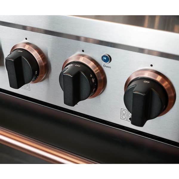 Kucht KNG Series 30" Black Custom Freestanding Propane Gas Range With 4 Burners, Black Knobs and Rose Gold Handle