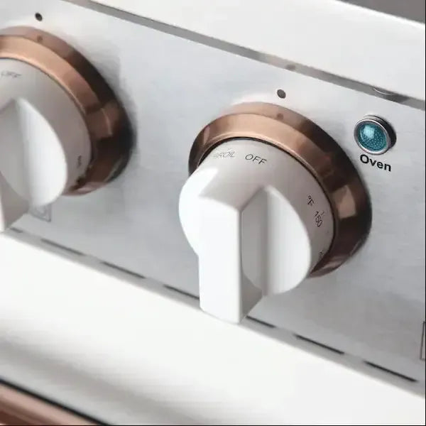 Kucht KNG Series 30" White Custom Freestanding Propane Gas Range With 4 Burners, White Knobs and Rose Gold Handle