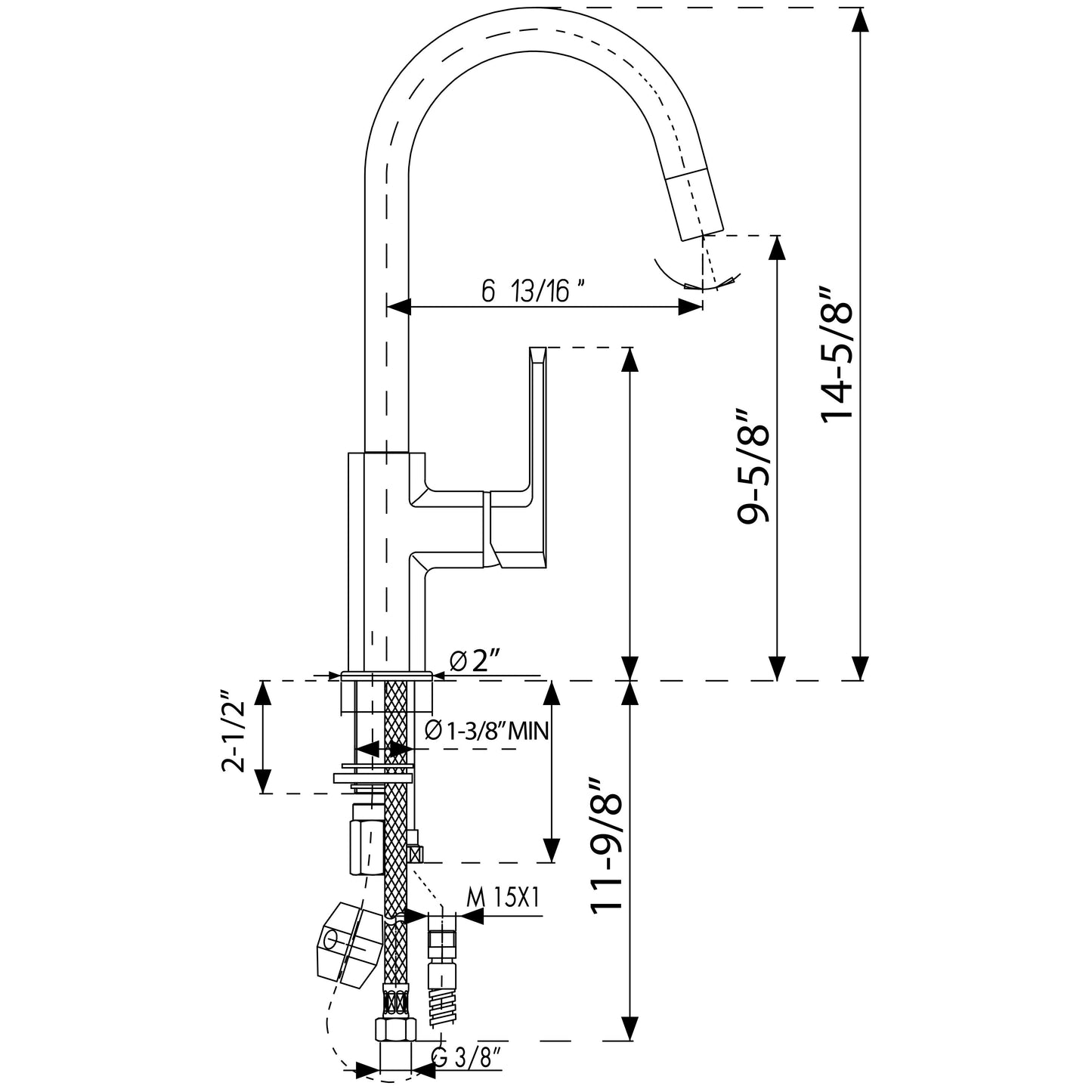 LaToscana 14" Black Metallic Single Hole Pull-Down Spray Kitchen Faucet