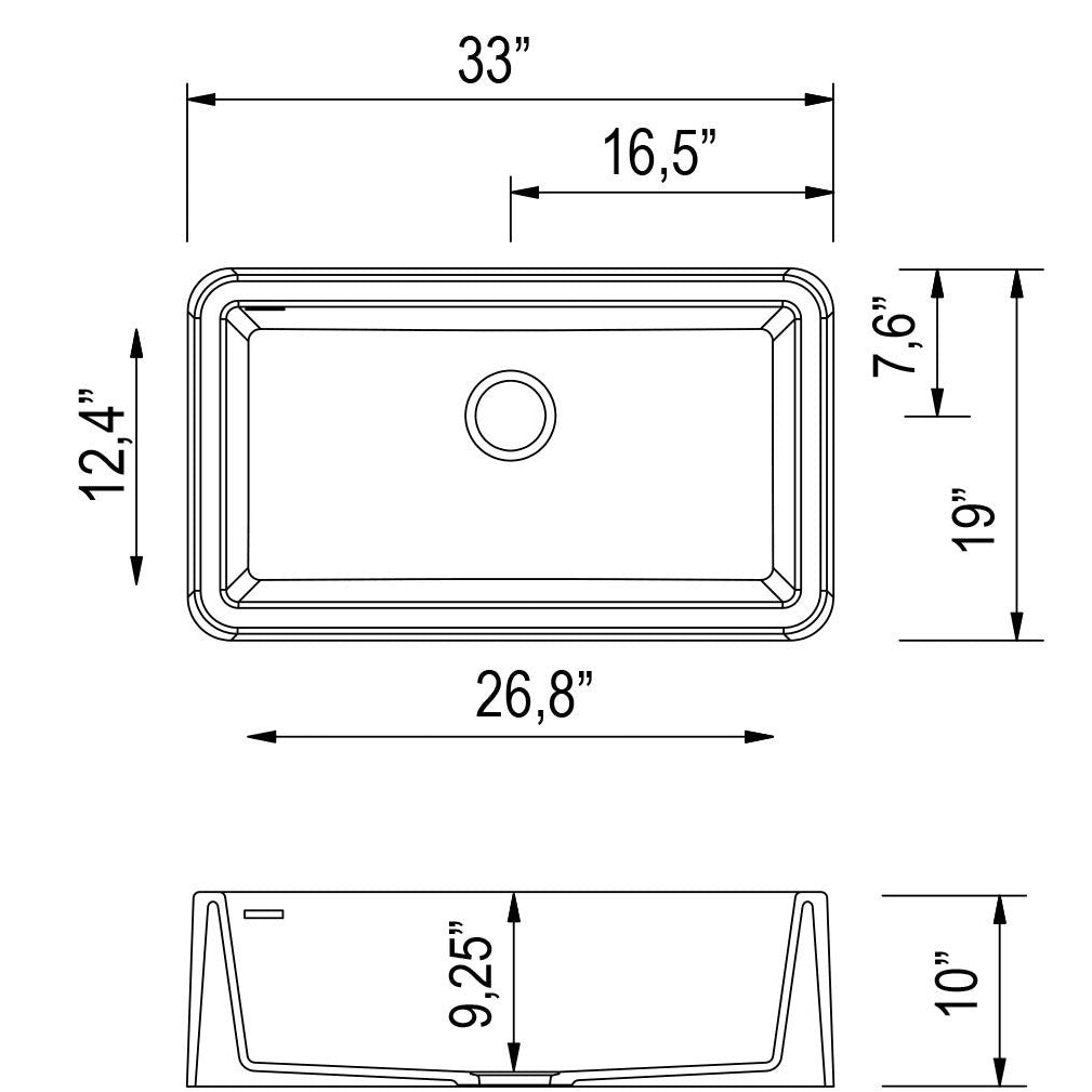 LaToscana 33" x 19" White Single Bowl Apron Front Farmhouse Granite Kitchen Sink