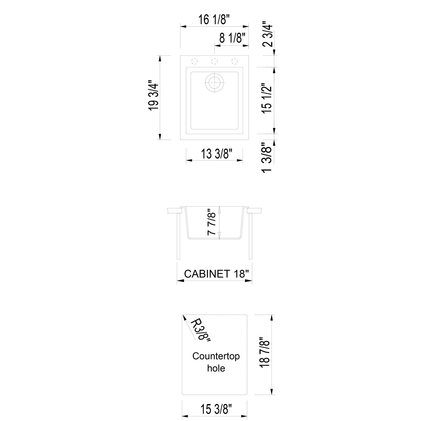 LaToscana Plados 16'' x 20'' x 8" Brown Single Bowl Granite Drop-in Kitchen Sink