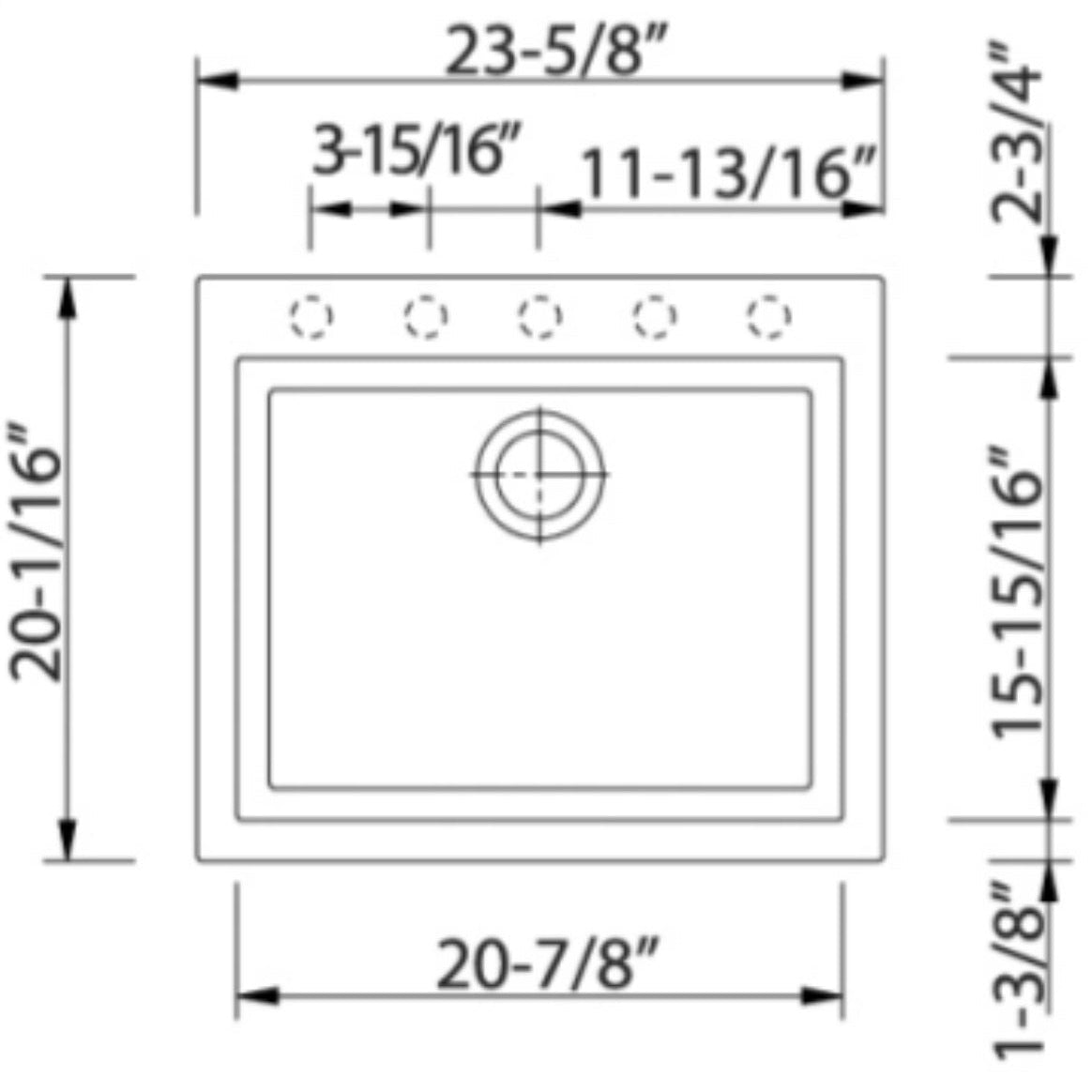 LaToscana Plados 23" x 20" x 8" Black Metallic Single Bowl Granite Drop-in Kitchen Sink